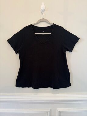 J. Jill Black Slub-Knit V Neck Tee 100% Pima Cotton Lightweight Travel Sz 1X
